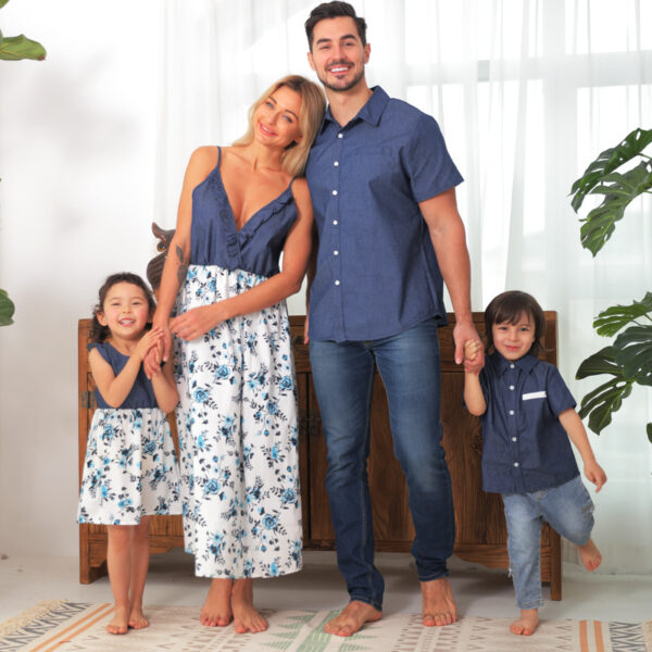 Family Matching Family Denim Sling Skirt Baby Girl Mom Dad Boy Boy Shirt Parent-Child - Image 3