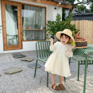 Girls Flower Embroidery Detachable Lace Collar Long Sleeve Princess Dress