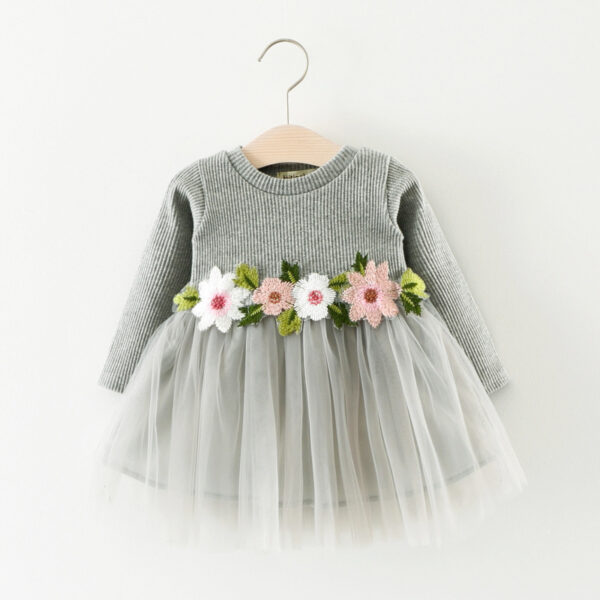 A031 new fall manufacturers selling children waist flowers long sleeved dress princess dress baby skirt - Image 3