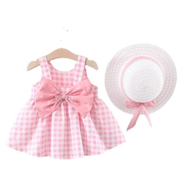 Baby Girl Plaid Skirt Fashion Girl Skirt Free Straw Hat - Image 4