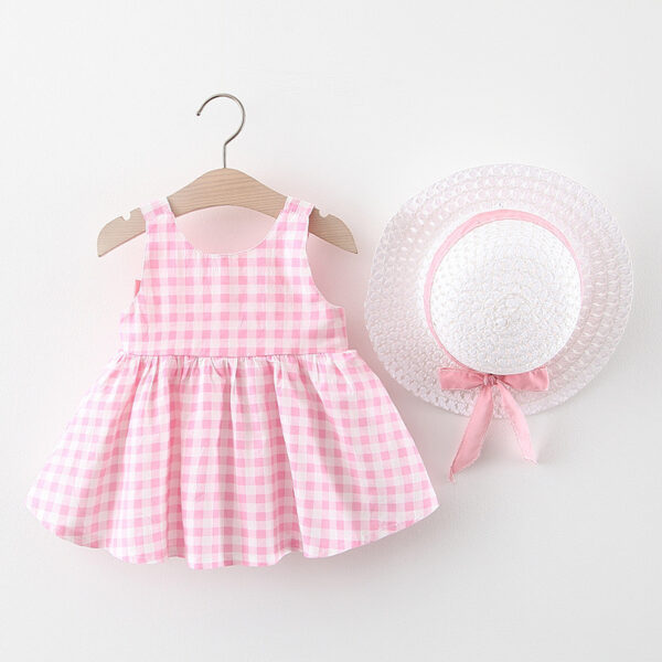 Baby Girl Plaid Skirt Fashion Girl Skirt Free Straw Hat - Image 2