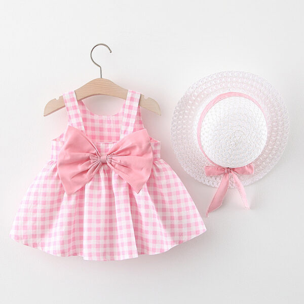 Baby Girl Plaid Skirt Fashion Girl Skirt Free Straw Hat - Image 3